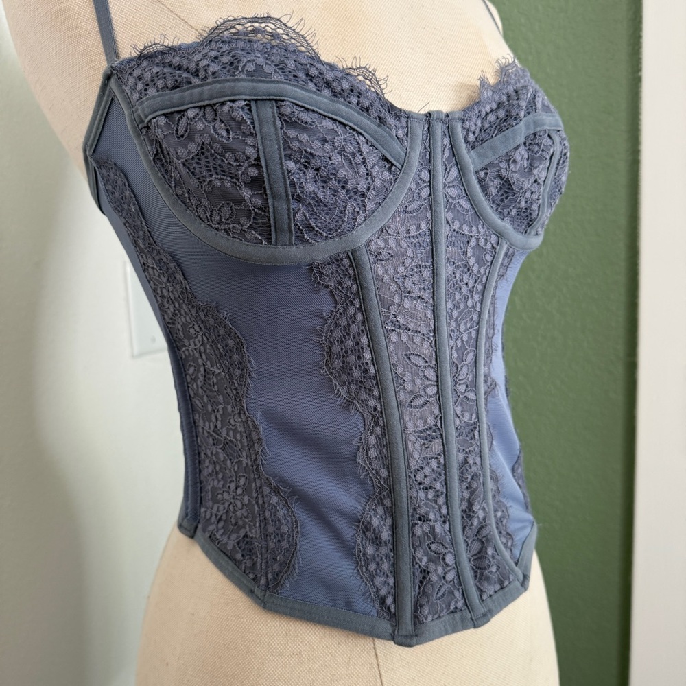 Urban Outfitters Lace Bustier Corset Top in Slate Blue